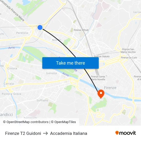 Florence T2 Guidoni to Italian Academy map
