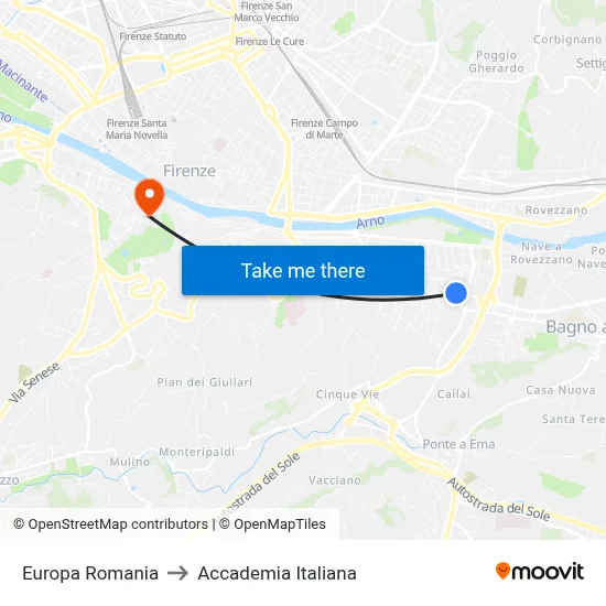 Europe Romania to Italian Academy map