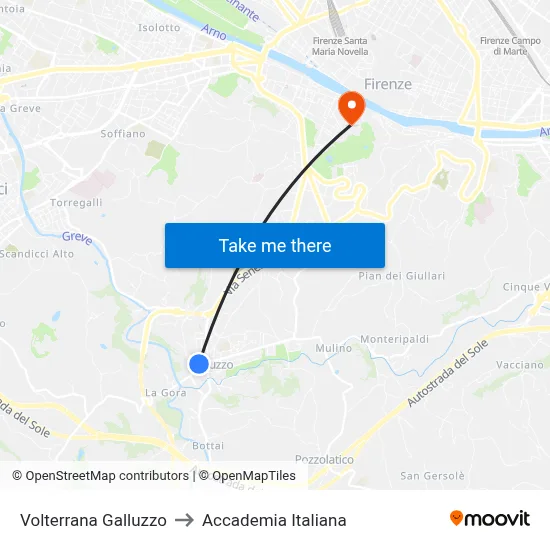 Volterrana Galluzzo to Italian Academy map