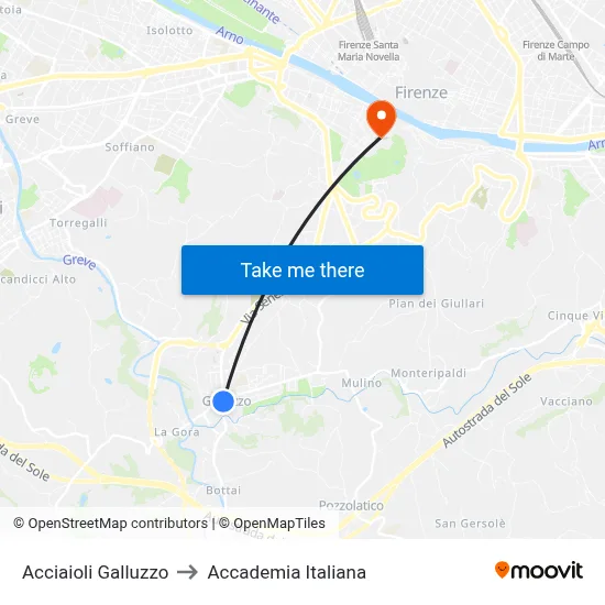 Acciaioli Galluzzo to Italian Academy map