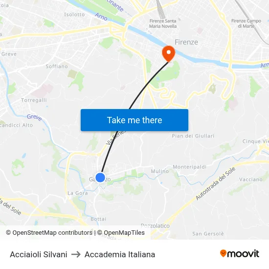 Acciaioli Silvani to Italian Academy map