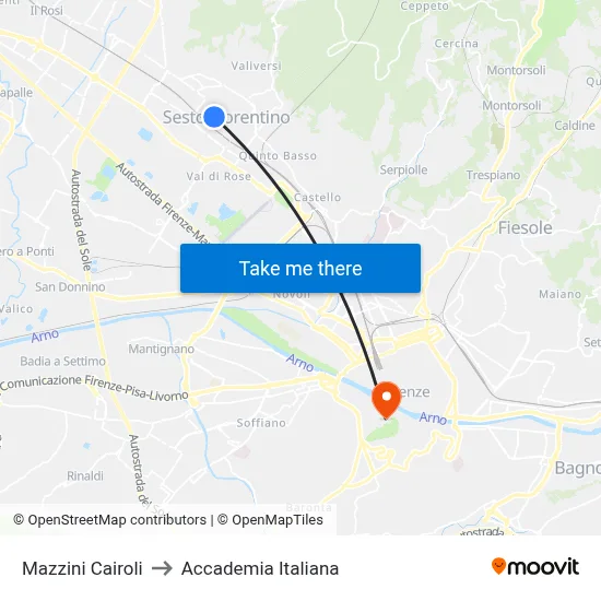 Mazzini Cairoli to Italian Academy map