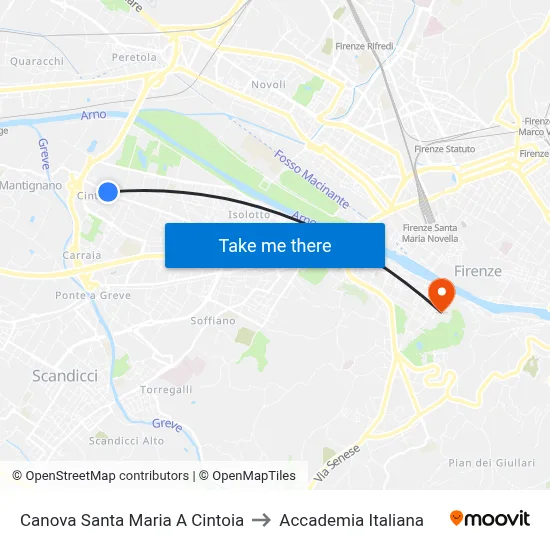Canova Santa Maria a Cintoia to Italian Academy map