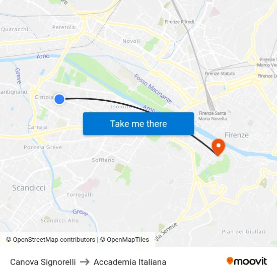 Canova Signorelli to Italian Academy map