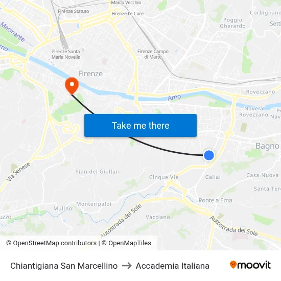 Chiantigiana San Marcellino to Italian Academy map
