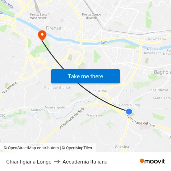 Chiantigiana Longo to Italian Academy map