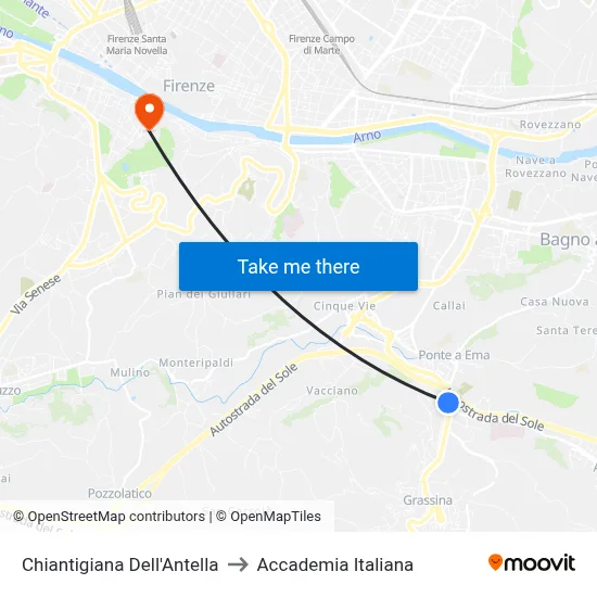 Chiantigiana Dell'Antella to Italian Academy map