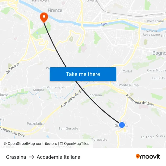 Grassina to Italian Academy map