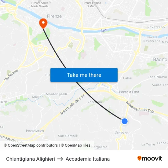 Chiantigiana Alighieri to Italian Academy map