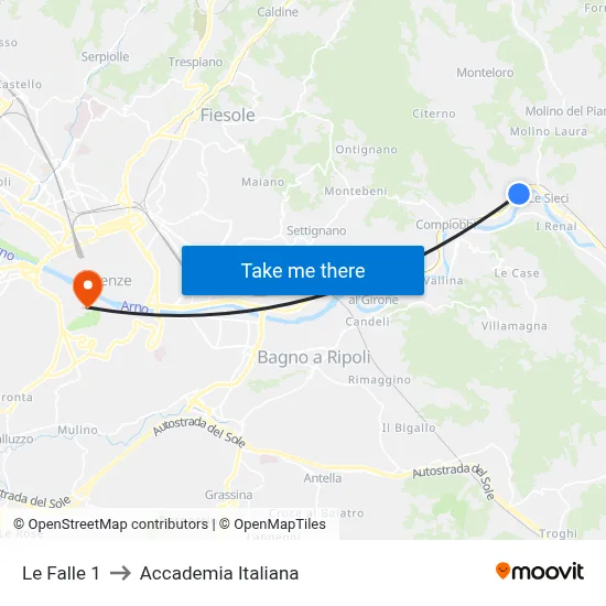 Le Falle 1 to Italian Academy map
