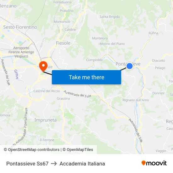 Pontassieve State Road 67 to Italian Academy map