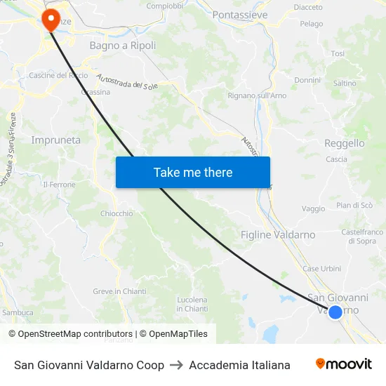 San Giovanni Valdarno Coop to Italian Academy map