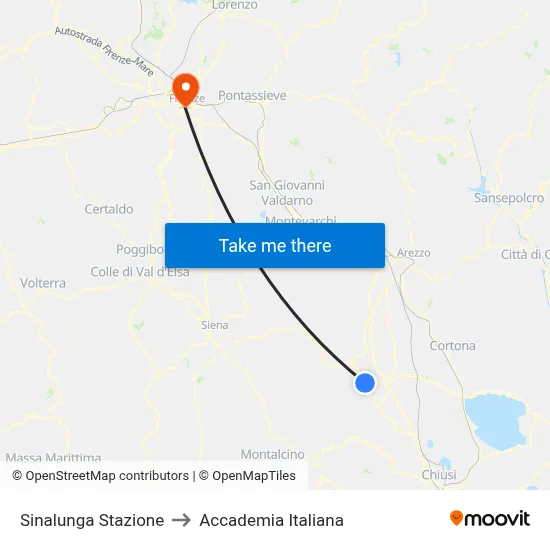 Sinalunga Station to Italian Academy map