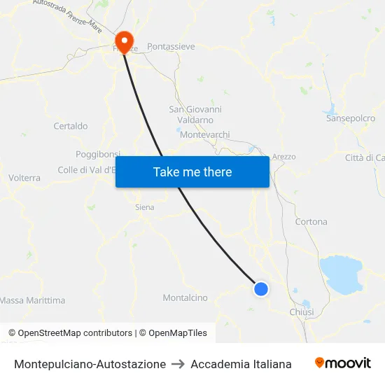 Montepulciano Bus Station to Italian Academy map