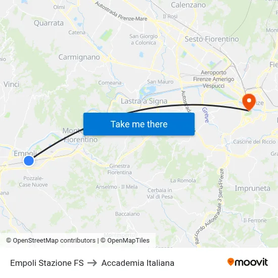 Empoli Railway Station to Italian Academy map