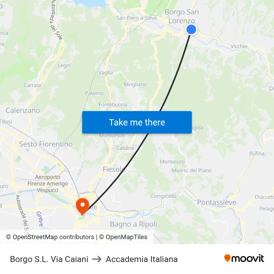 Borgo San Lorenzo Caiani Road to Italian Academy map