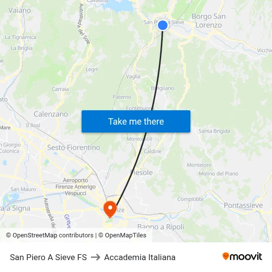 San Piero A Sieve Railway Station to Italian Academy map