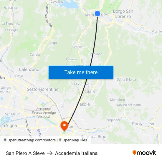 San Piero A Sieve to Italian Academy map