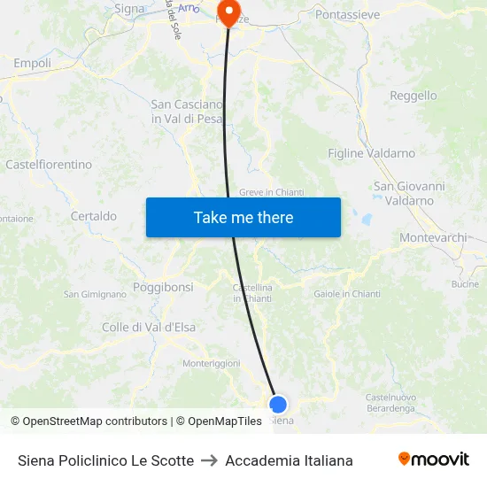 Siena Le Scotte Hospital to Italian Academy map