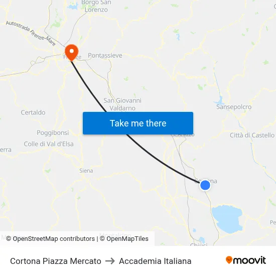 Cortona Market Square to Italian Academy map