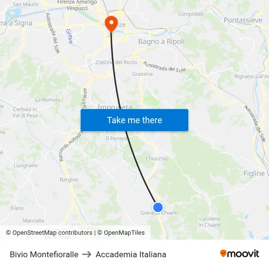 Montefioralle Junction to Italian Academy map