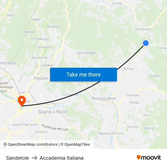 Sandetole to Italian Academy map