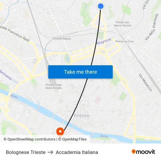 Bolognese Trieste to Italian Academy map