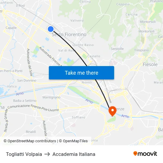 Togliatti Volpaia to Italian Academy map