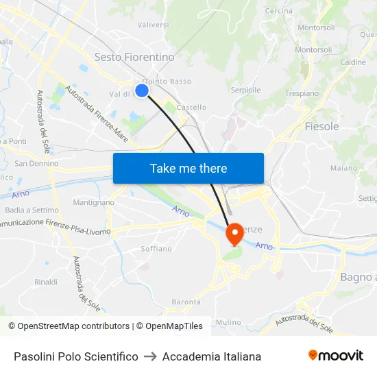 Pasolini Science Center to Italian Academy map