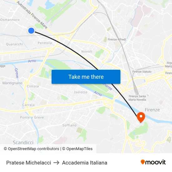 Pratese Michelacci to Italian Academy map