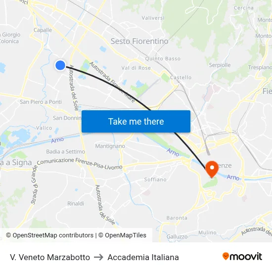 Via Veneto Marzabotto to Italian Academy map