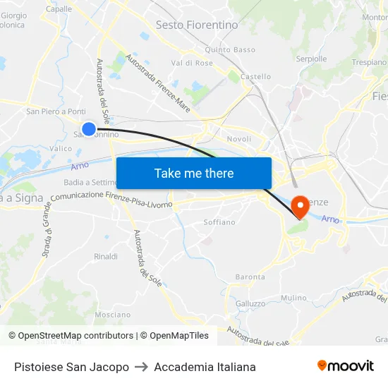 Pistoiese San Jacopo to Italian Academy map