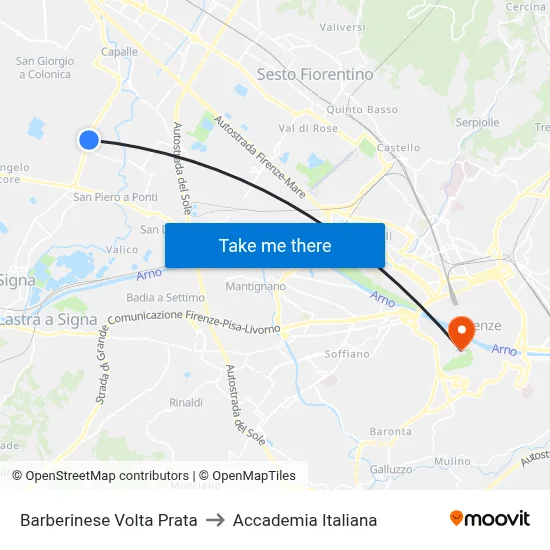 Barberinese Volta Prata to Italian Academy map