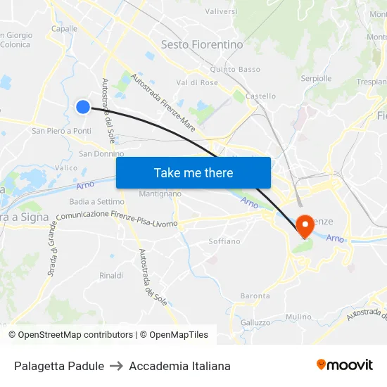 Palagetta Padule to Italian Academy map