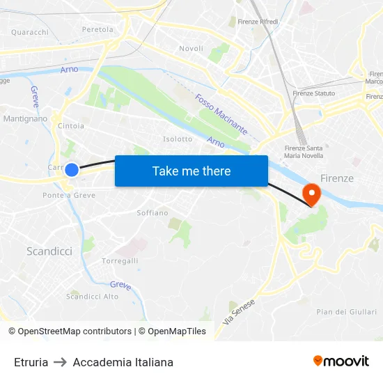 Etruria to Italian Academy map