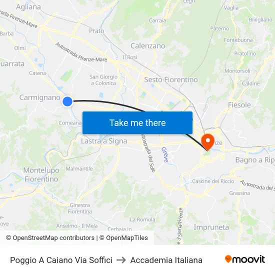 Poggio a Caiano Soffici Street to Italian Academy map