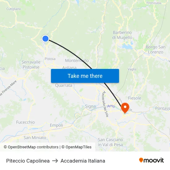Piteccio Terminus to Italian Academy map