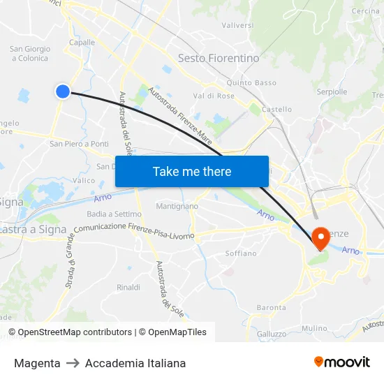 Magenta to Italian Academy map
