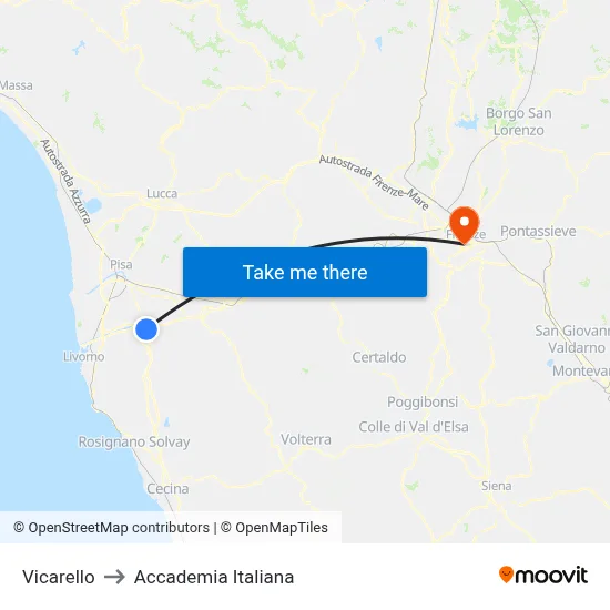 Vicarello to Italian Academy map