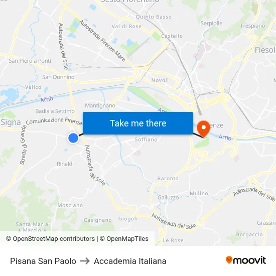 Pisana San Paolo to Italian Academy map