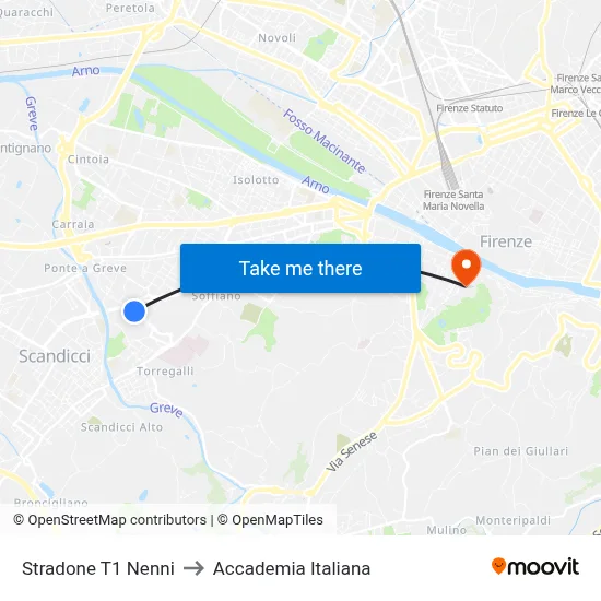 Stradone T1 Nenni to Italian Academy map