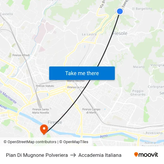Pian Di Mugnone Powder Magazine to Italian Academy map