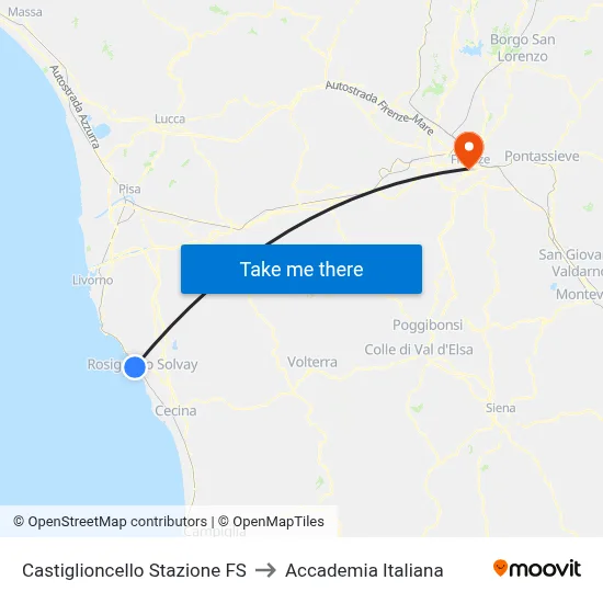 Castiglioncello Railway Station to Italian Academy map
