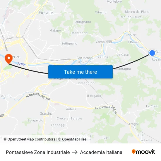 Pontassieve Industrial Zone to Italian Academy map