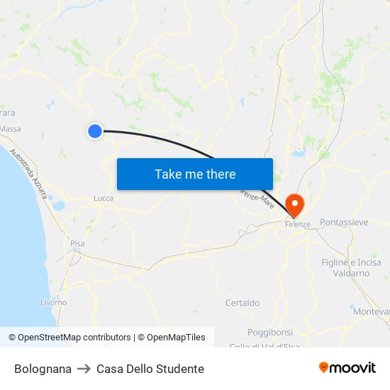 Bolognana to Casa Dello Studente map