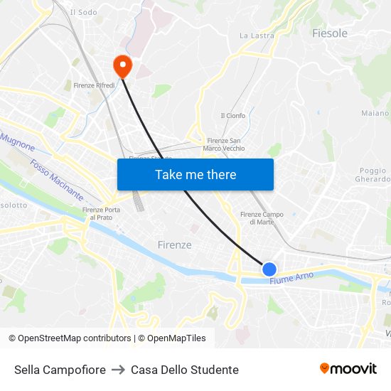 Sella Campofiore to Casa Dello Studente map
