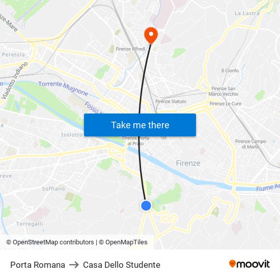 Porta Romana to Casa Dello Studente map