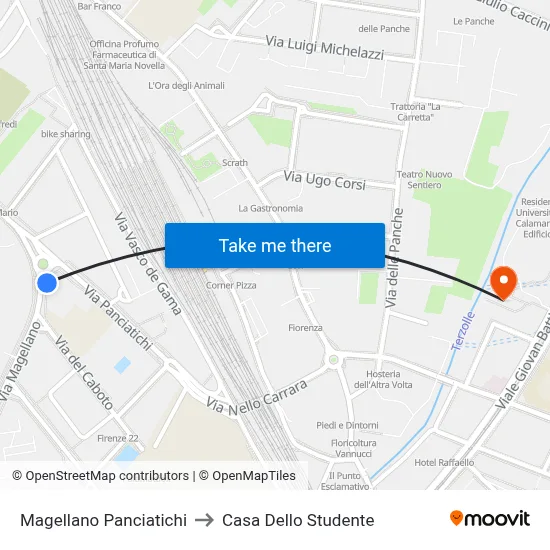 Magellano Panciatichi to Student House map