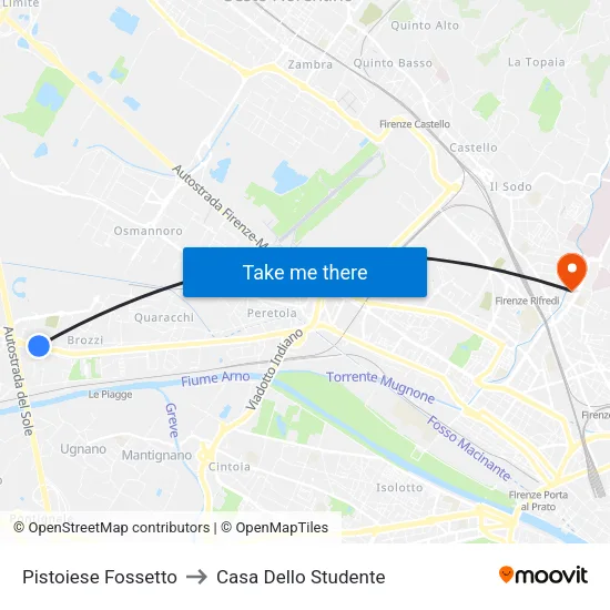 Pistoiese Fossetto to Student House map