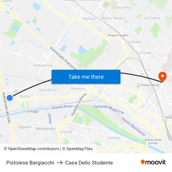Pistoiese Bargiacchi to Student House map